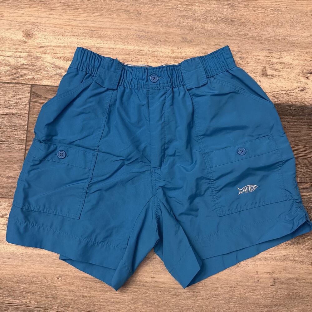 Vintage AFTCO Original Fishing Shorts Mens 32 Blue Cargo Elastic Waist Nylon 6"